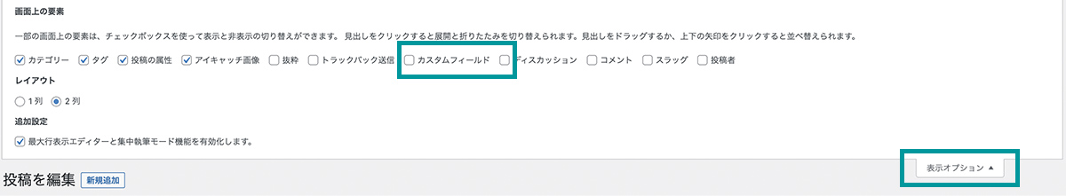 Classic Editorにカスタムフィールドを追加する手順①